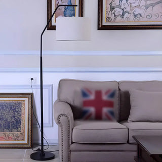 Contemporary Linen Cylinder Shade Arc Floor Lamp Zawala Image - 13