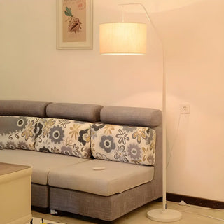 Contemporary Linen Cylinder Shade Arc Floor Lamp Zawala Image - 2