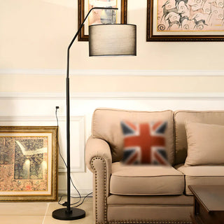 Contemporary Linen Cylinder Shade Arc Floor Lamp Zawala Image - 3