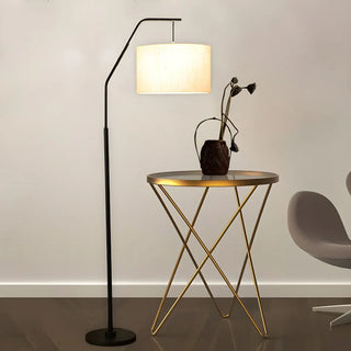 Contemporary Linen Cylinder Shade Arc Floor Lamp Zawala Image - 4