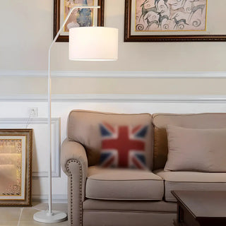 Contemporary Linen Cylinder Shade Arc Floor Lamp Zawala Image - 5