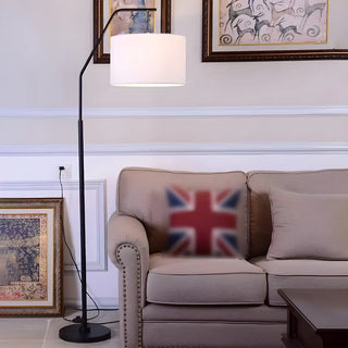 Contemporary Linen Cylinder Shade Arc Floor Lamp Zawala Image - 7
