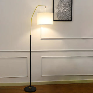 Contemporary Linen Cylinder Shade Arc Floor Lamp Zawala Image - 8