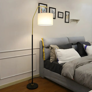 Contemporary Linen Cylinder Shade Arc Floor Lamp Zawala Image - 9