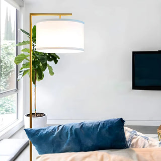 Contemporary Metal and Fabric Cylinder LED Floor Lamp Zawala Image - 5