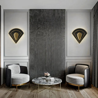 Contemporary Fan Shaped Black and Gold Wall Sconce Zawala Image - 1