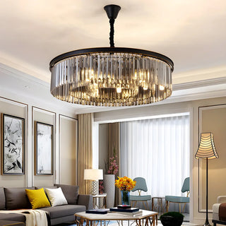 ZOWALA - Contemporary Black Prismatic Crystal Drum Chandelier Image - 3