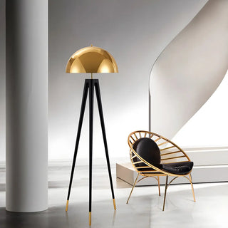 Contemporary Dome Brass Tripod Metal Floor Lamp Zawala Image - 4
