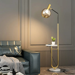 ZOWALA - Contemporary Gold Globe Floor Lamp with Marble Storage Image - 1