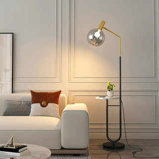 ZOWALA - Contemporary Gold Globe Floor Lamp with Marble Storage Image - 2