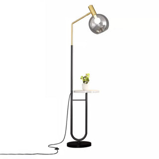 ZOWALA - Contemporary Gold Globe Floor Lamp with Marble Storage Image - 3