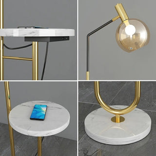 ZOWALA - Contemporary Gold Globe Floor Lamp with Marble Storage Image - 4