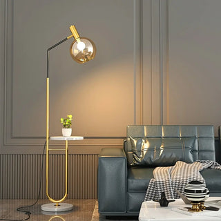 ZOWALA - Contemporary Gold Globe Floor Lamp with Marble Storage Image - 5