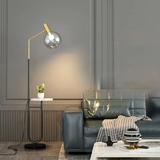 ZOWALA - Contemporary Gold Globe Floor Lamp with Marble Storage Image - 6