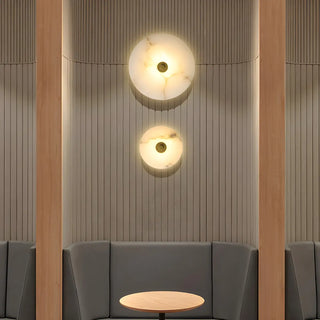 Contemporary Alabaster Circular Round White Wall Lamp Zawala Image - 1