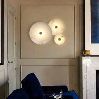 Contemporary Alabaster Circular Round White Wall Lamp Zawala Image - 2