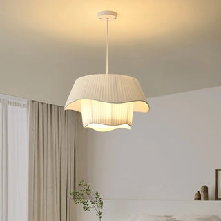 ZOWALA - White Fabric Living Room Adjustable Height Drum Chandelier Image - 1