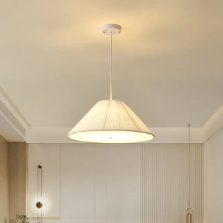 ZOWALA - White Fabric Living Room Adjustable Height Drum Chandelier Image - 11