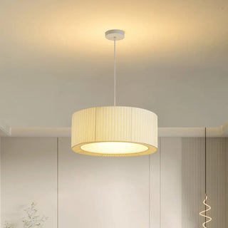 ZOWALA - White Fabric Living Room Adjustable Height Drum Chandelier Image - 12