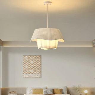 ZOWALA - White Fabric Living Room Adjustable Height Drum Chandelier Image - 13