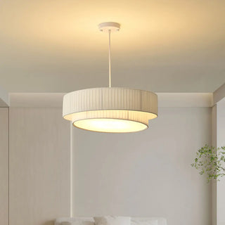ZOWALA - White Fabric Living Room Adjustable Height Drum Chandelier Image - 14