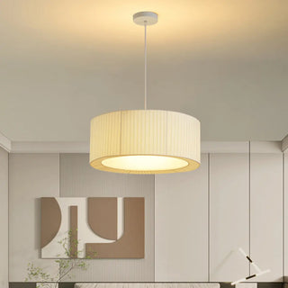 ZOWALA - White Fabric Living Room Adjustable Height Drum Chandelier Image - 15