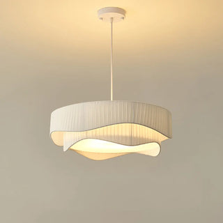 ZOWALA - White Fabric Living Room Adjustable Height Drum Chandelier Image - 18