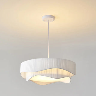 ZOWALA - White Fabric Living Room Adjustable Height Drum Chandelier Image - 24