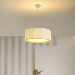 ZOWALA - White Fabric Living Room Adjustable Height Drum Chandelier Image - 3