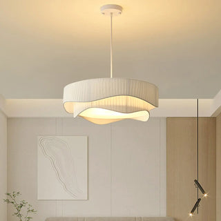 ZOWALA - White Fabric Living Room Adjustable Height Drum Chandelier Image - 4