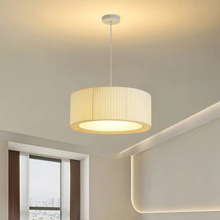 ZOWALA - White Fabric Living Room Adjustable Height Drum Chandelier Image - 6
