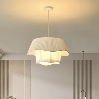 ZOWALA - White Fabric Living Room Adjustable Height Drum Chandelier Image - 9