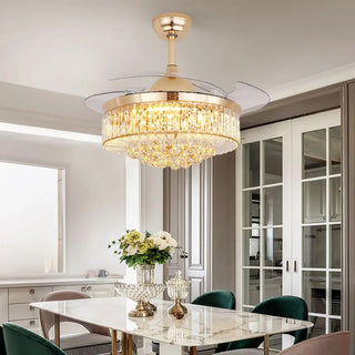 Downrod Gold Luxury Crystal Ceiling Fan with LED Light Zawala Image - 1