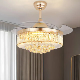 Downrod Gold Luxury Crystal Ceiling Fan with LED Light Zawala Image - 2