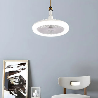 Down Rod White Round Bladeless Ceiling Fan with Light Zawala Image - 1