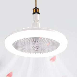 Down Rod White Round Bladeless Ceiling Fan with Light Zawala Image - 2