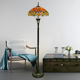 Baroque Dragonfly Stained Glass Yellow Metal Floor Lamp Zawala Image - 1