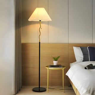 Elegant Wavy Pole Floor Lamp with Pleated Shade Zawala Image - 2