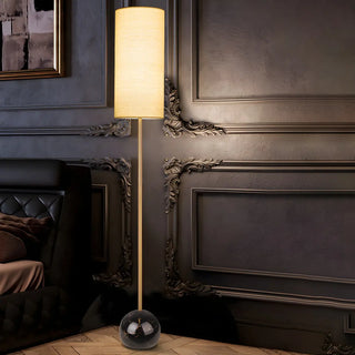Elegant Cylindrical Shade Round Base Gold Floor Lamp Zawala Image - 1