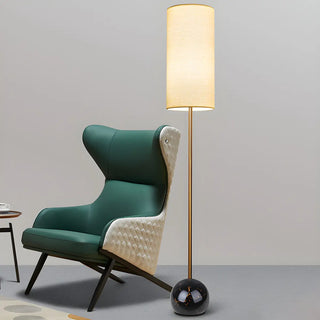 Elegant Cylindrical Shade Round Base Gold Floor Lamp Zawala Image - 2