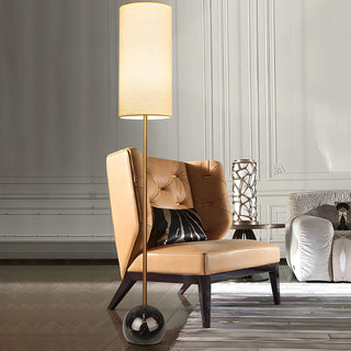 Elegant Cylindrical Shade Round Base Gold Floor Lamp Zawala Image - 3