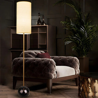 Elegant Cylindrical Shade Round Base Gold Floor Lamp Zawala Image - 4