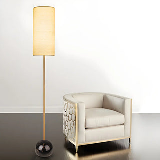 Elegant Cylindrical Shade Round Base Gold Floor Lamp Zawala Image - 5