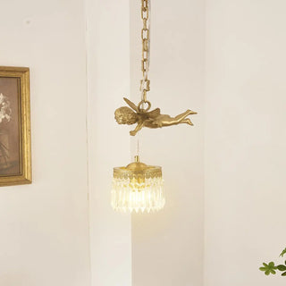 ZOWALA - Elegant Gold Angel Crystal Adjustable Height Pendant Light Image - 1