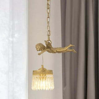 ZOWALA - Elegant Gold Angel Crystal Adjustable Height Pendant Light Image - 2