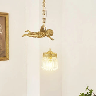 ZOWALA - Elegant Gold Angel Crystal Adjustable Height Pendant Light Image - 3
