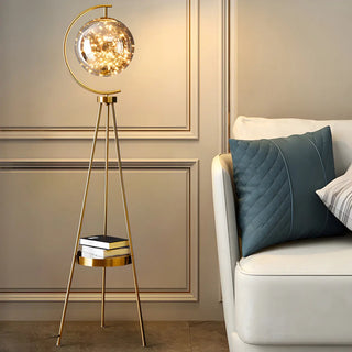ZOWALA - Elegant Gold Tripod Glass Floor Lamp with Table Image - 1