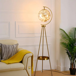 ZOWALA - Elegant Gold Tripod Glass Floor Lamp with Table Image - 2