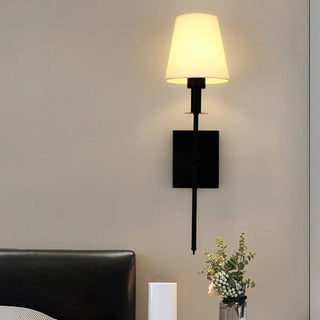 Bedroom White Fabric Cylinder Shade Gold Wall Sconce Zawala Image - 3