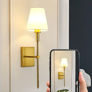 Bedroom White Fabric Cylinder Shade Gold Wall Sconce Zawala Image - 5